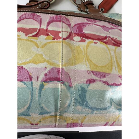 Coach Hampton Watercolor Scribble Handbag Tote Striped Shoulder Bag Purse 11756 - Picture 12 of 16
